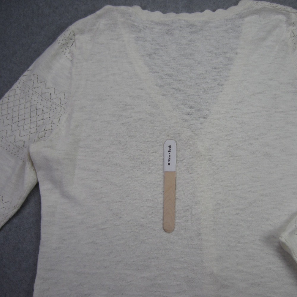 FRYE Sweater Womens‎ XL White Pointelle Scalloped V Neck Button Front Cardigan - Picture 15 of 16
